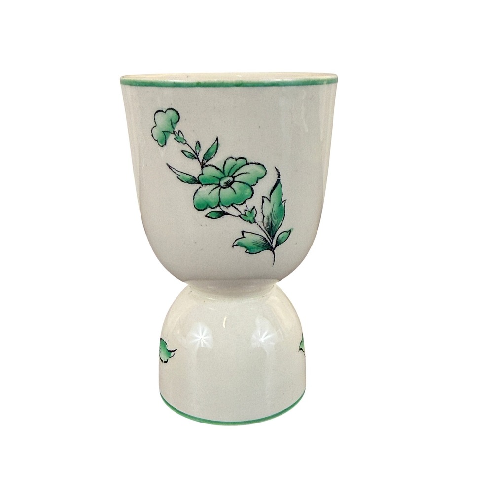 VTG Fondeville Chanticleer Ware Double Egg‎ Cup Strasbourg Pattern Green Floral